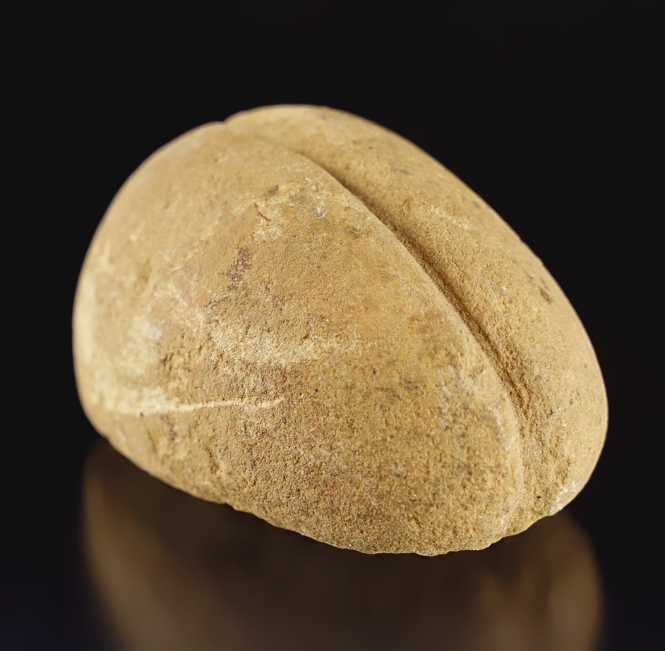 2 1/8" Grooved Loafstone made from patinated Sandstone. Found in Spencer Co., Indiana.