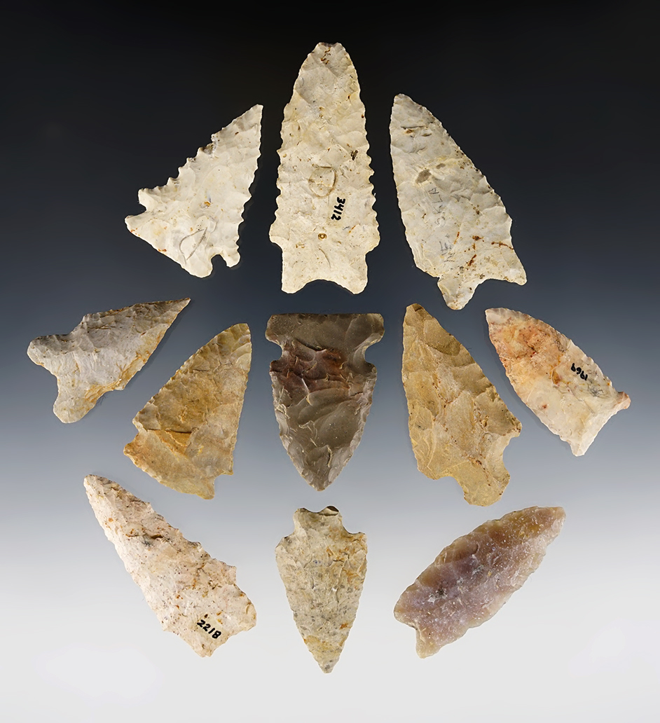 Set of 11 assorted Midwest points. Many are Ex. Charlie Long. 1 is Ex. Perino.