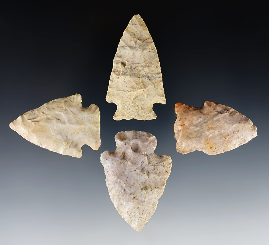 Set of 4 well made points found in Missouri. The largest is 2 1/4".