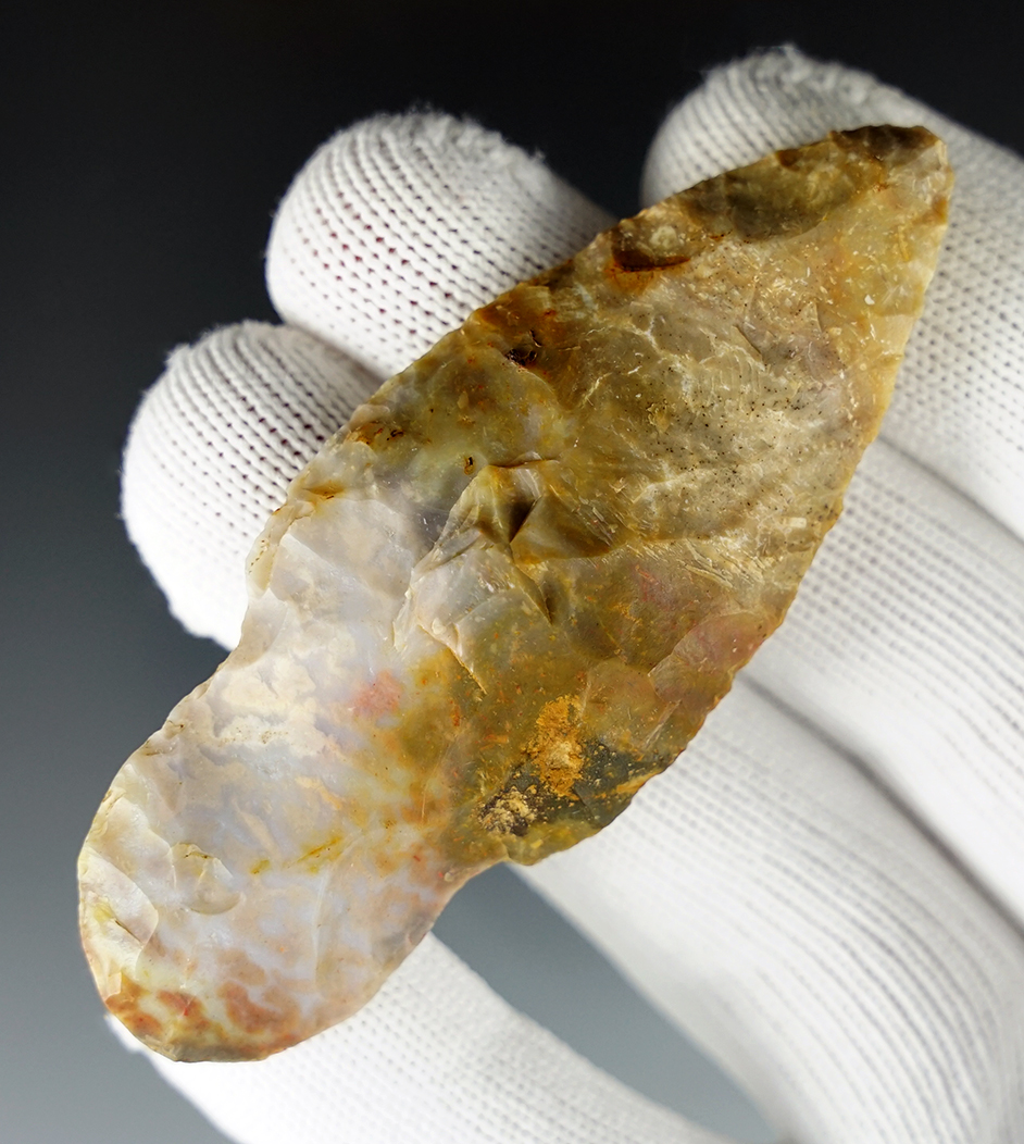 3 1/16" colorful Adena made from Boyle Chert. Found in Clark Co., Kentucky. Ex. Charlie Long.