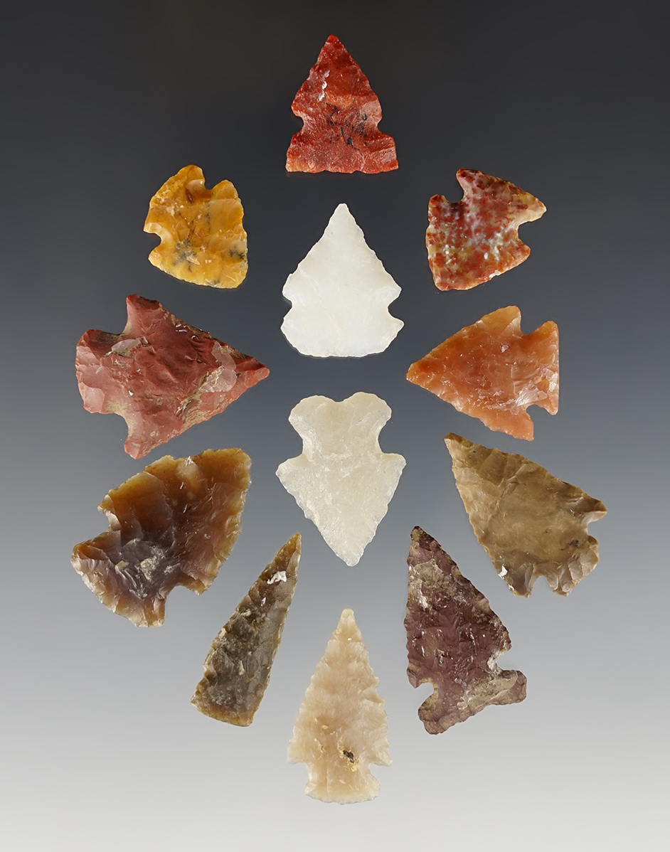 Set of 12 nicely made points found in the Utah/Wyoming area. The largest is 1 1/8".