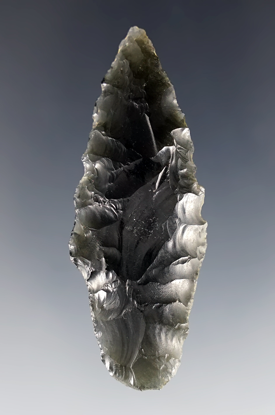 2 9/16" Parman made from patinated Obsidian. Found near Alkali Lake, Lake Co., Oregon.