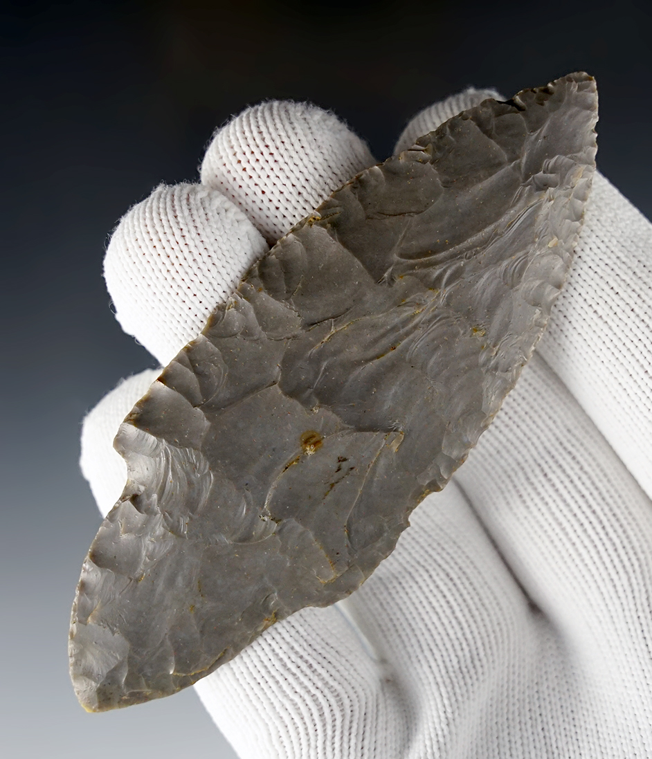 3 7/8" Hornstone Adena - excellent grinding to the stem area. Found in Lincoln Co., Kentucky.