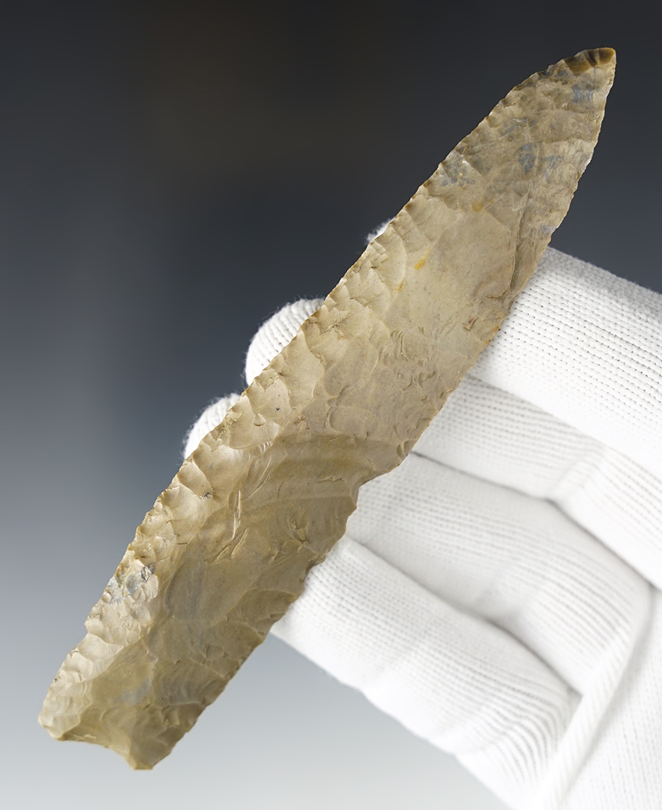 Excellent flaking! 4 7/8" Stanfield Knife found in Meade Co., Kentucky. Hornstone. Dickey COA.