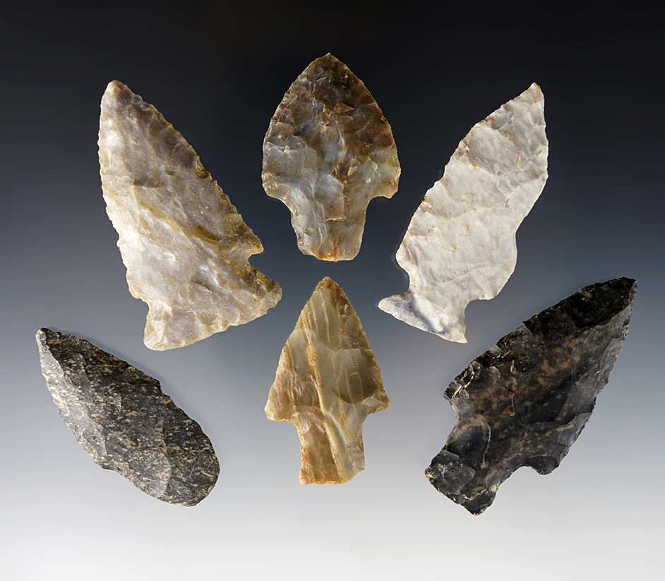 Set of 6 Ohio points found by Larry Morris. The largest is 2 1/2".