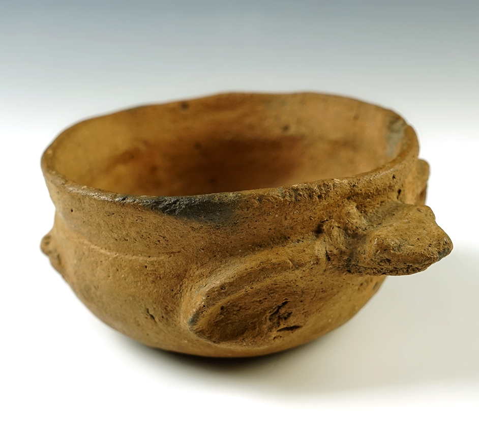 5 1/4" Frog Effigy Pottery Vessel recovered at the Brakensiek Site in Crittenden Co., Arkansas.
