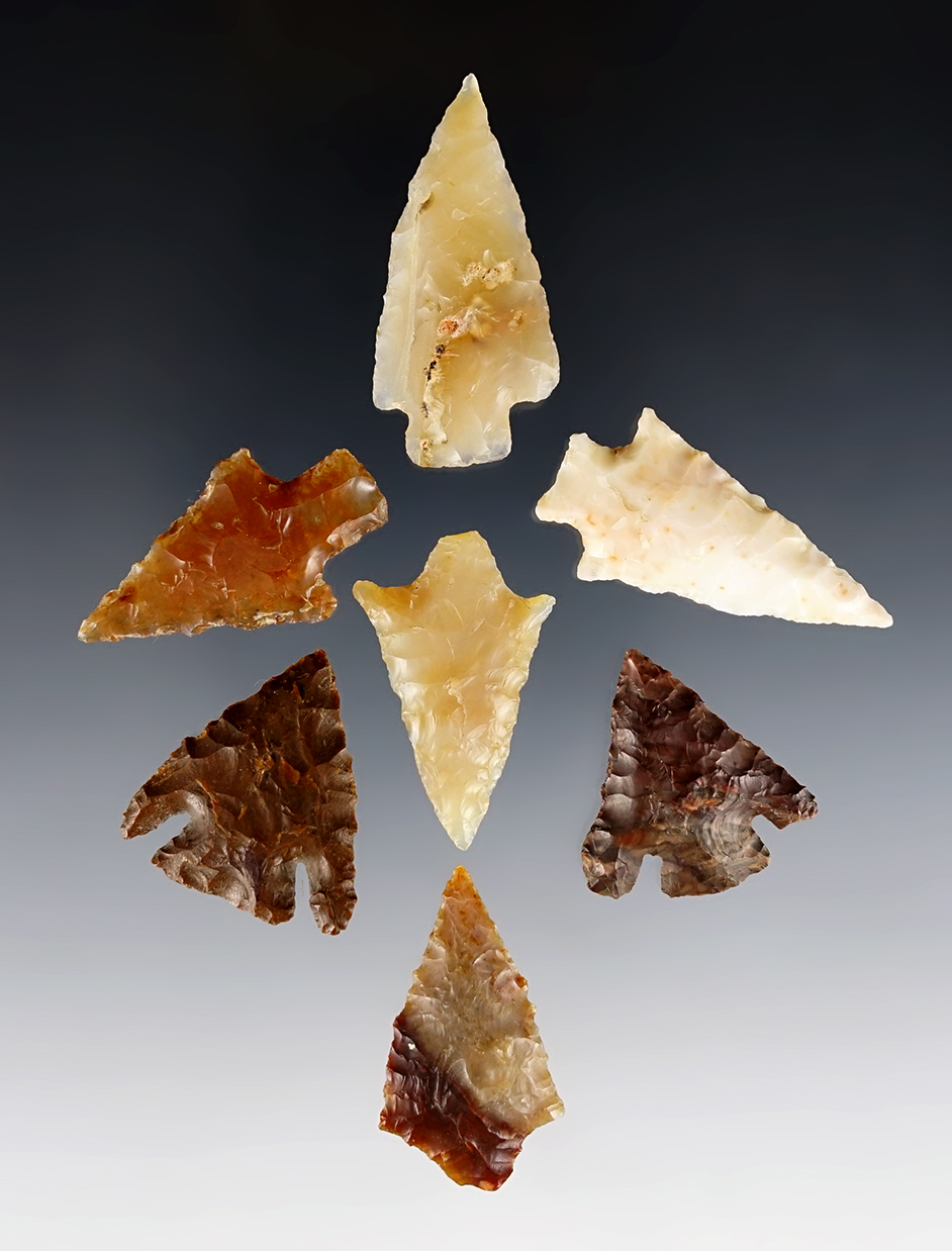 Set of 7 assorted points found in the Washington/Oregon area. Ex. Gene Favell.