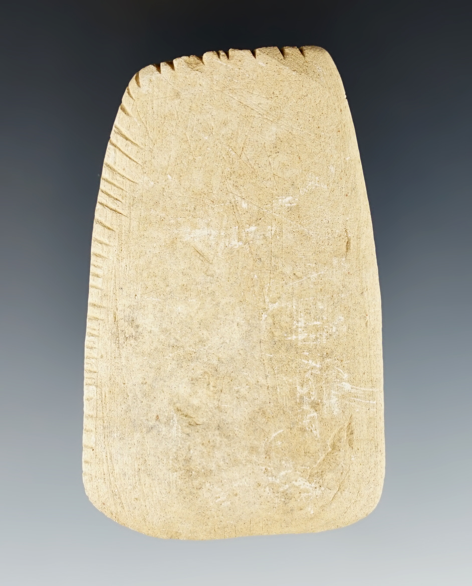 3" undrilled Stone Ornament, heavily tallied. Found in Modoc Co., California. Ex. George Miller.