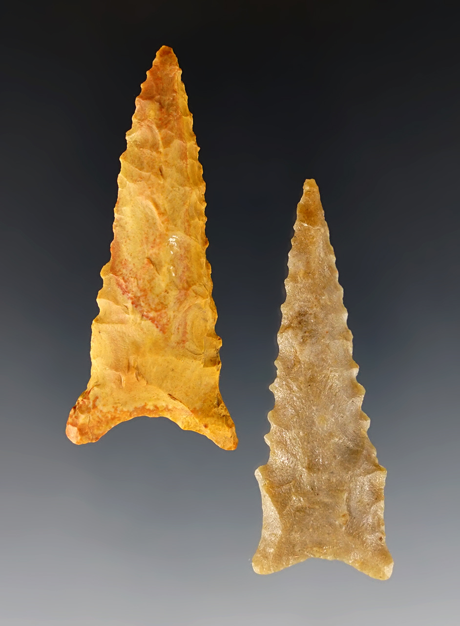 Pair of Arkansas Dalton points in nice condition. Ex. Charlie Long. The largest is 2 1/4".