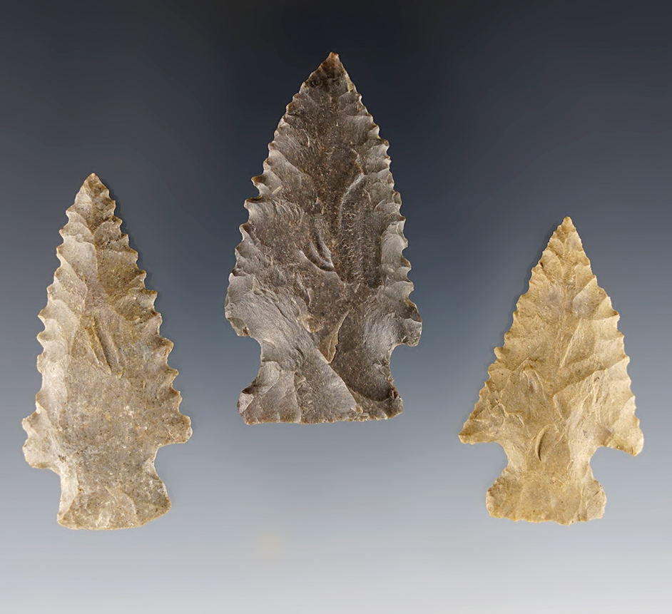 Set of 3 nicely serrated Knives found in Trigg Co., Kentucky. The largest is 2 5/16".