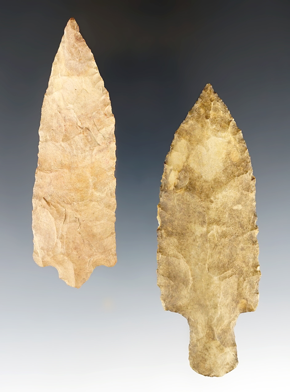Pair of Tennessee points including a nice 3 3/8" Beacon Island. 1 includes a Dickey COA.