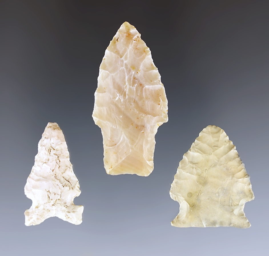 Set of 3 points found in the Texas/Oklahoma area. Types include Haskell, Kent, San Patrice. COA.