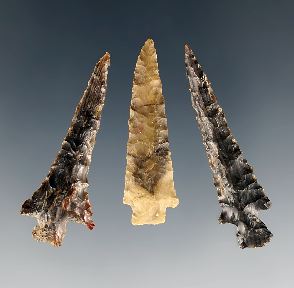Set of 3 fine points found in the Washington/Oregon area. Ex. Norma Berg. The largest is 1 3/4".