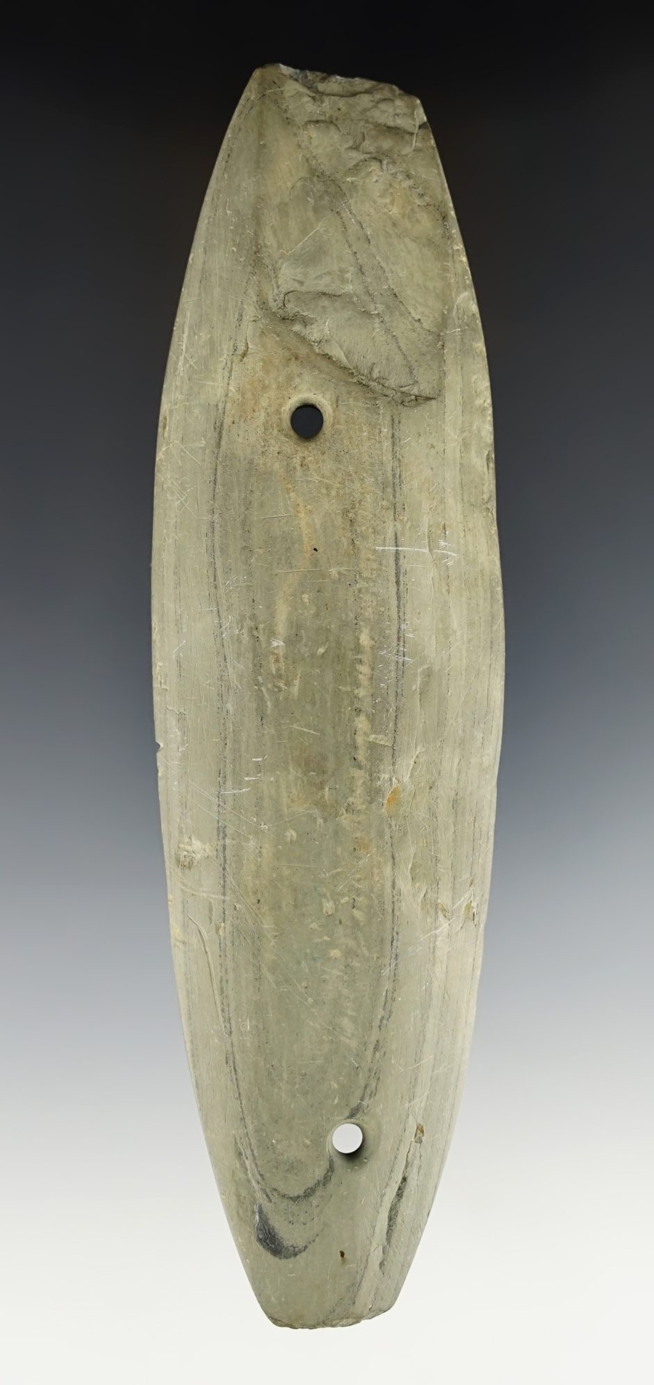 Large 6 3/16" Glacial Kame Gorget found in Sandusky Co., Ohio. Ex. Dr. Zariphes.