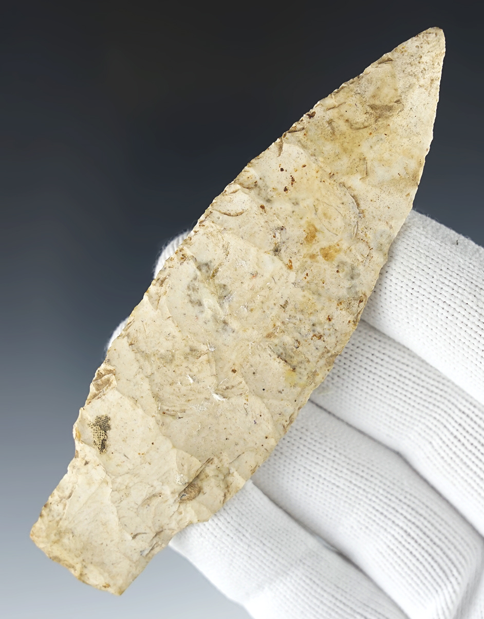 Well made 4 3/8" Kramer with grinding to the stem area.  Pike Co., Illinois. Dickey COA.