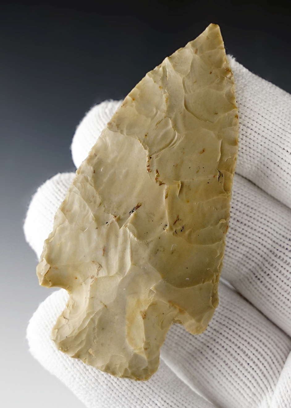 3 3/16" Stemmed Point found in Atchison Co., Kansas. Ex. Gary Noel. Comes with a Bennett COA.