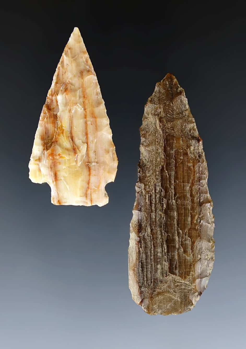 Pair of points found in the Washington/Oregon area. Both Petrified Wood. Ex. Norma Berg.