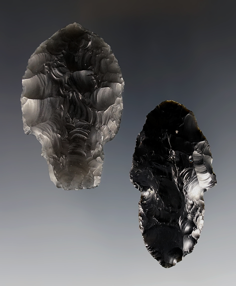 Pair of Obsidian Parmans found by Roy and Ina Reed near Massacre Lake, Washoe Co., Nevada.