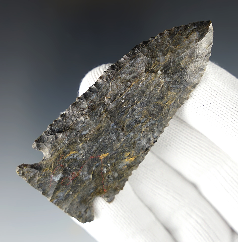 Exceptional 3" Stilwell - Coshocton Flint. Excellent edge work and flaking.  Gallia Co., Ohio. COA.