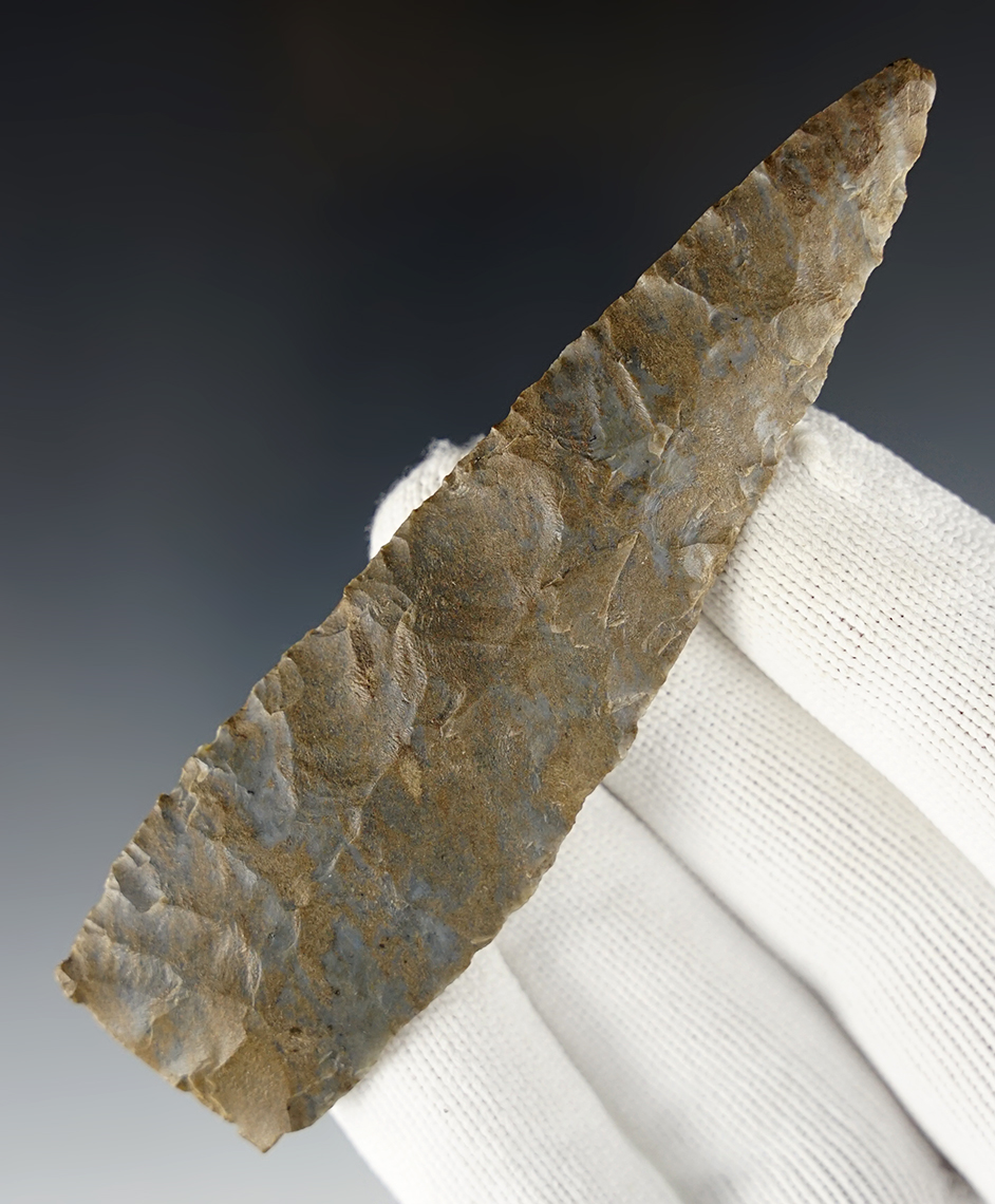 Thin and well flaked Kentucky Paleo Blade with light grinding to the base.