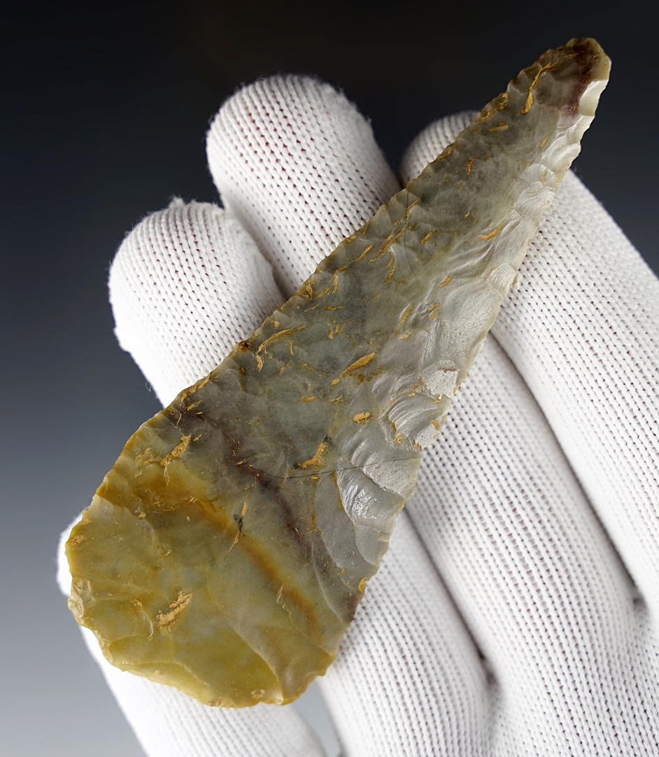 Steeply beveled 3 3/16" Cobbs made from high-grade Flint. Found in Kentucky.