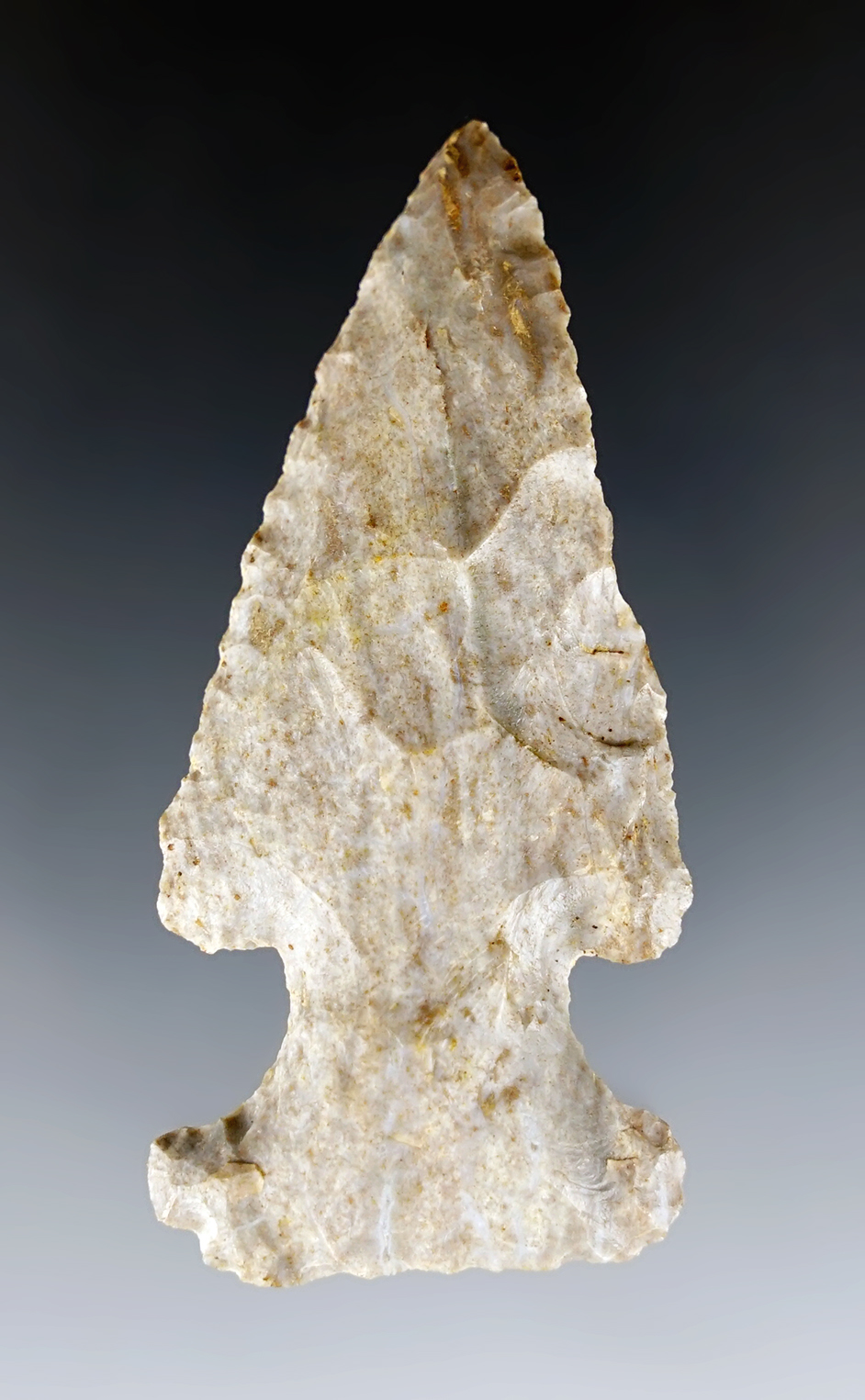 2 5/8" Archaic Thebes made from Indiana Green (Attica Chert). Found in Clinton Co., Ohio.