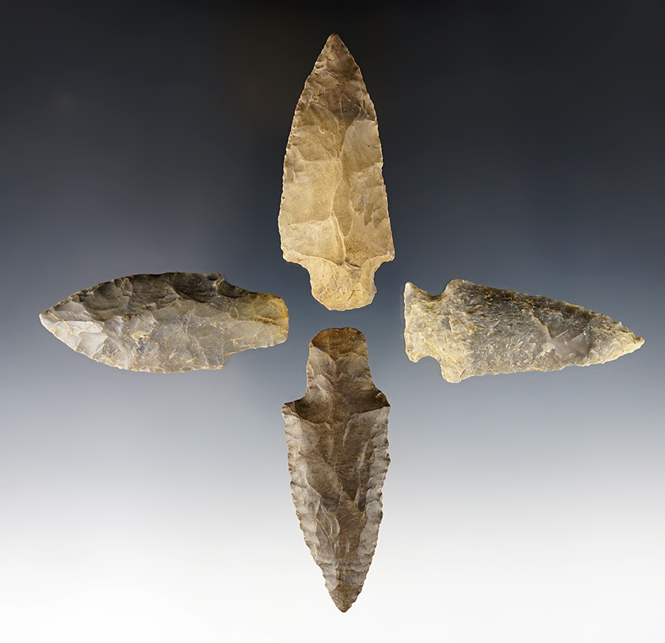 Set of 4 well patinated Kentucky/Tennessee area points. The largest is 2 7/8".