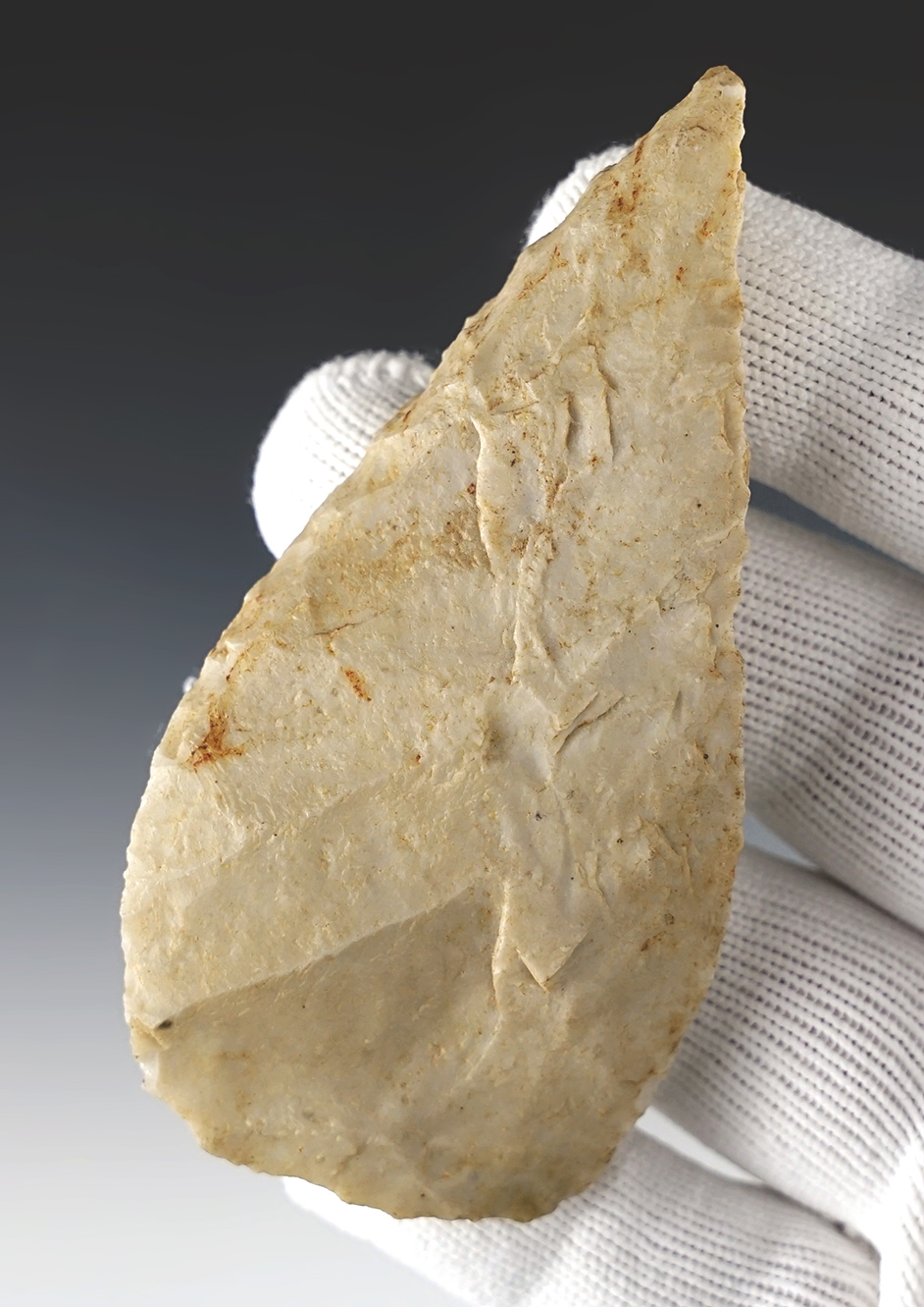Steeply beveled 3 11/16" Cobbs Blade found by Shane Simmons in Lasalle Co., IL. Partain COA.