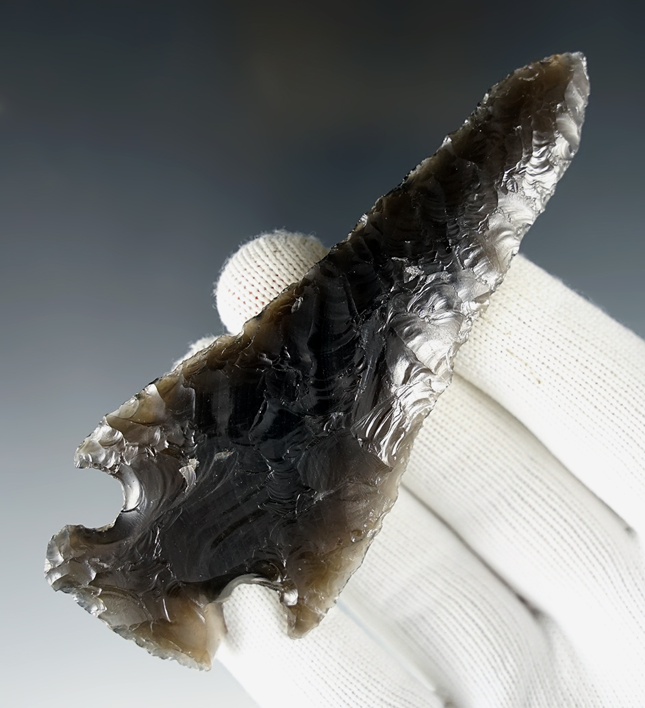 4 7/16" Cornernotch Knife with minor modern tip retouch. Still displays great. Modoc Co., CA.