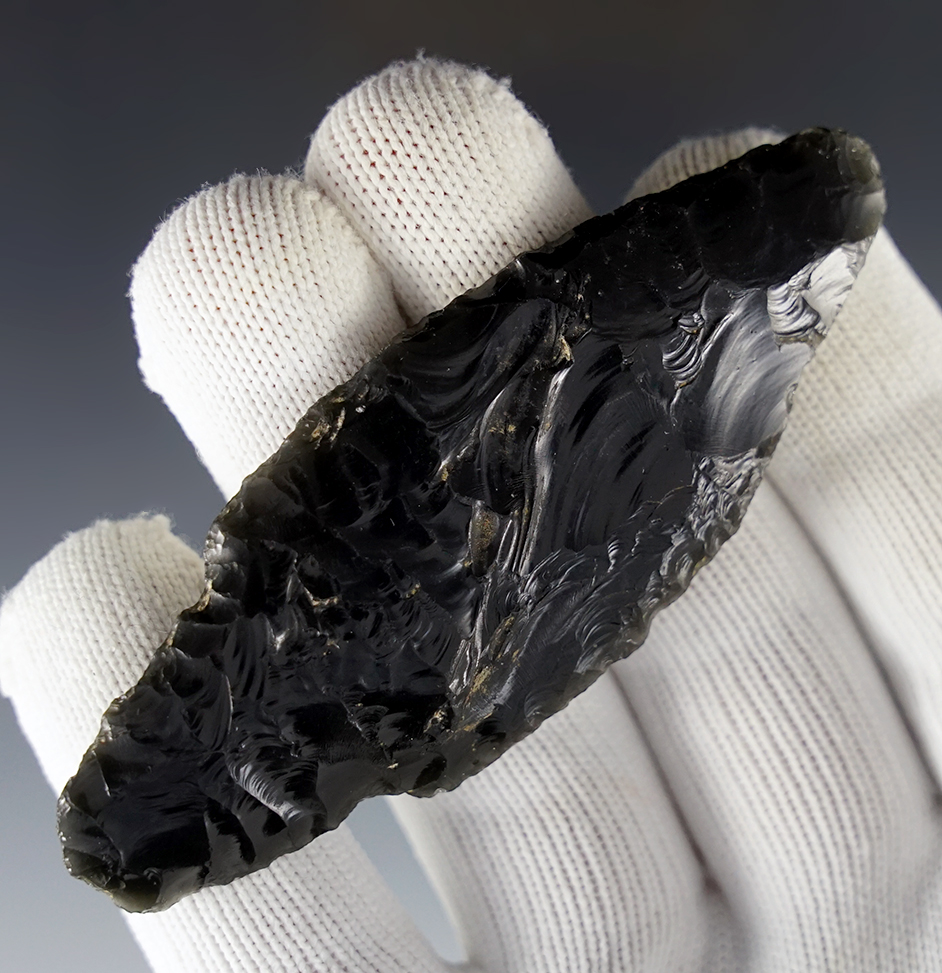 3 7/16" Parman made from well patinated Obsidian. Found in Lake Co., Oregon.
