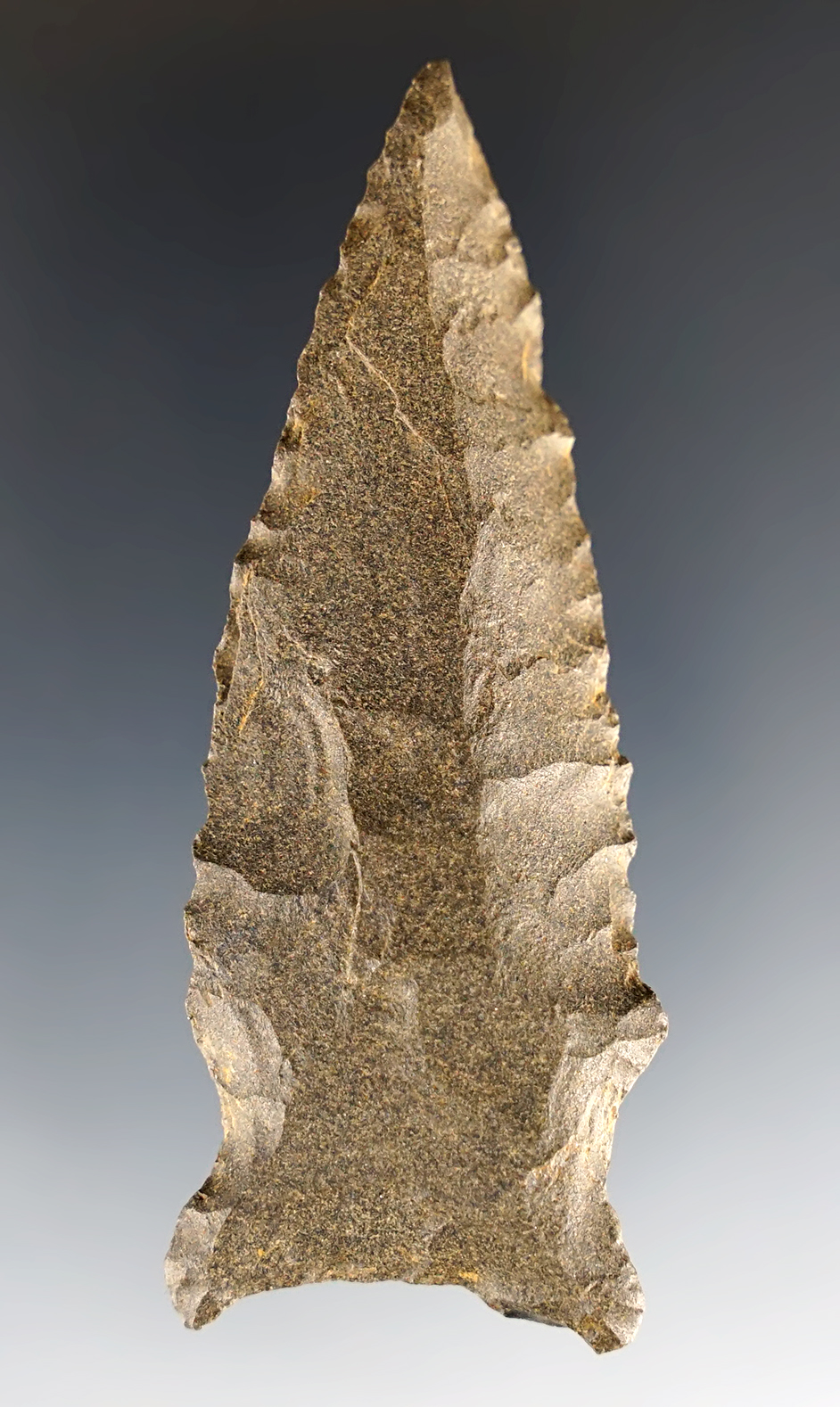 3" Greenbrier - steeply beveled - Dover Chert. Madison Co., KY. Ex. Gary Noel. Bennett COA.