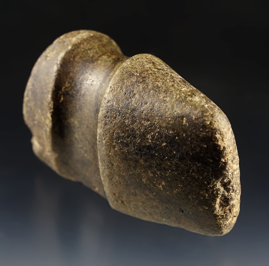 Well polished 3 1/2" long 3/4 Groove Axe that was used as a hammerstone. Franklin Co., Ohio.