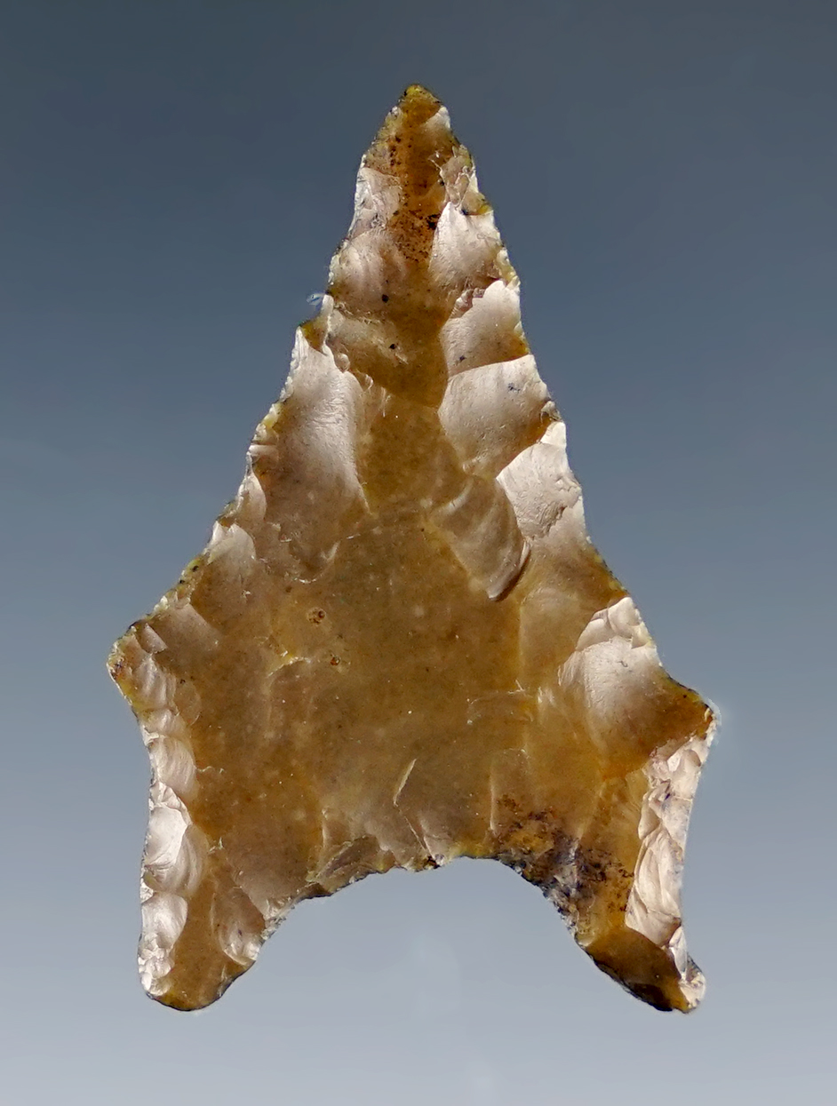 Fine 1 9/16" San Patrice made from River Cobble Chert. Found in Polk Co., Texas. Partain COA.