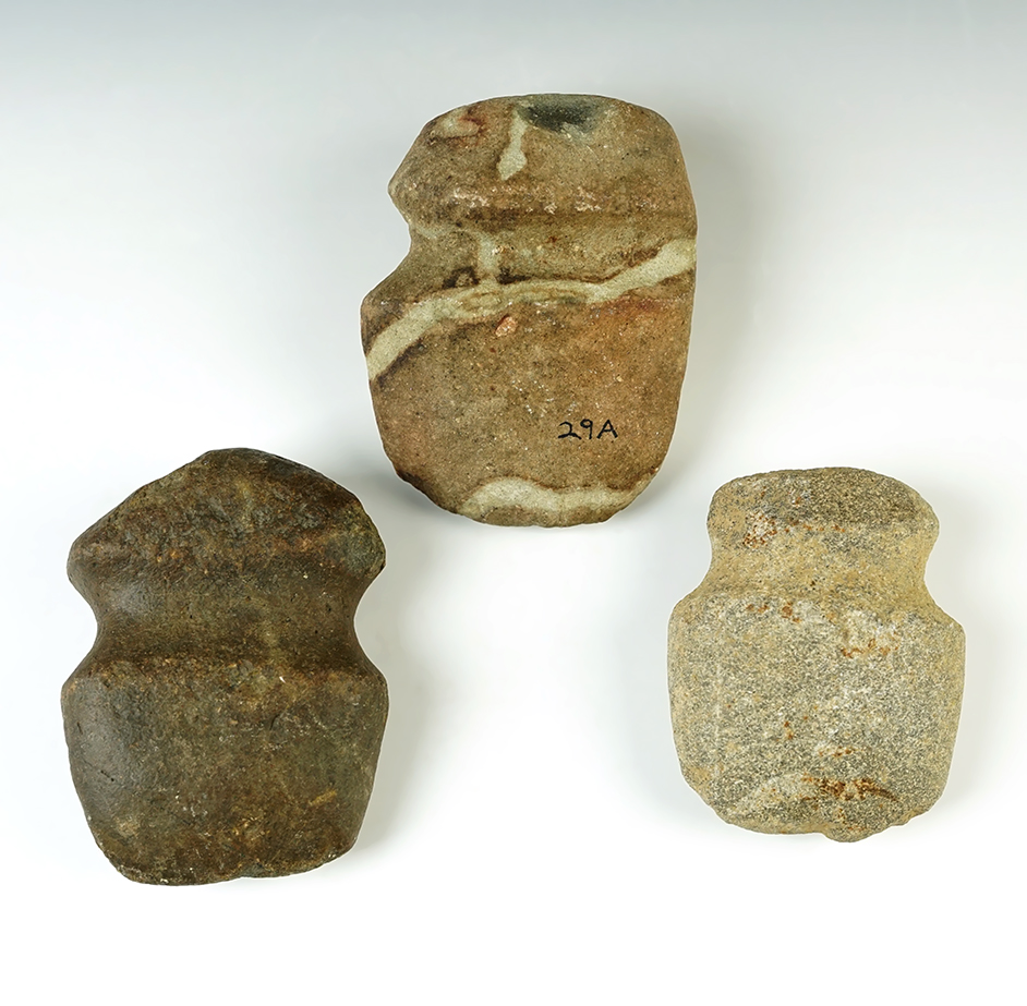 Set of 3 Ohio Axes found in Zoar, Adams Co., and Fairfield Co. The largest is 4 1/8".