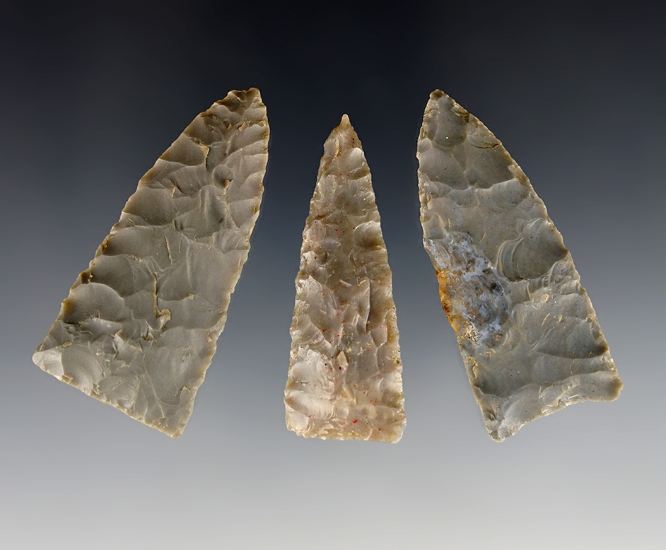 Set of 3 well flaked Woodland Triangle points found in Kentucky. The largest is 2 1/16".