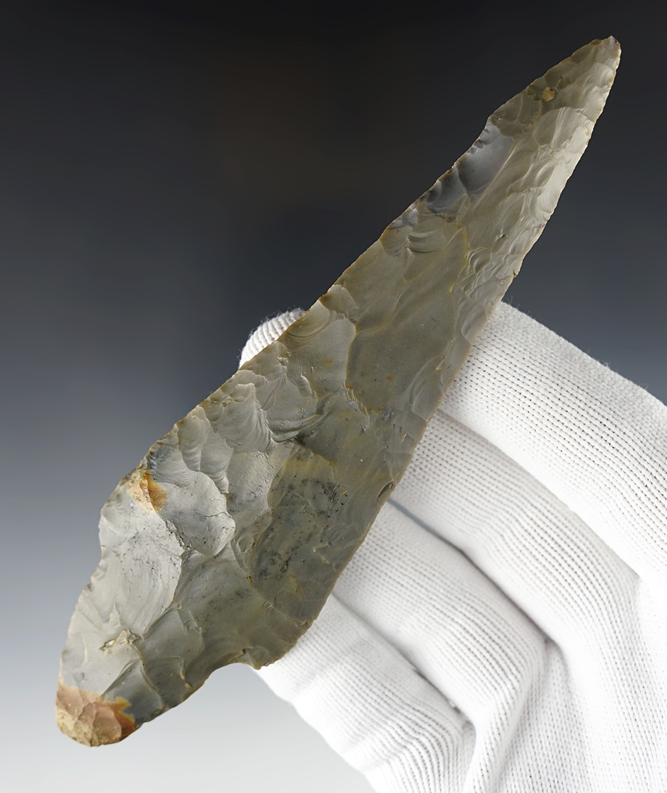Large 6 1/16" Adena finely made from Hornstone. Found in Putnam Co., Indiana.  Dickey COA.