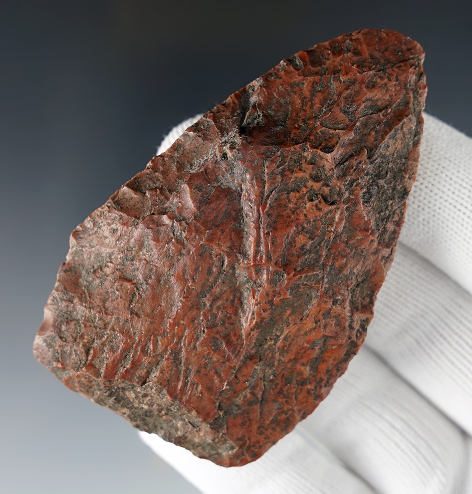 3 1/4" Paleo Knife made from heavily patinated red Quartzite, Found in Cass Co., Minnesota. COA.