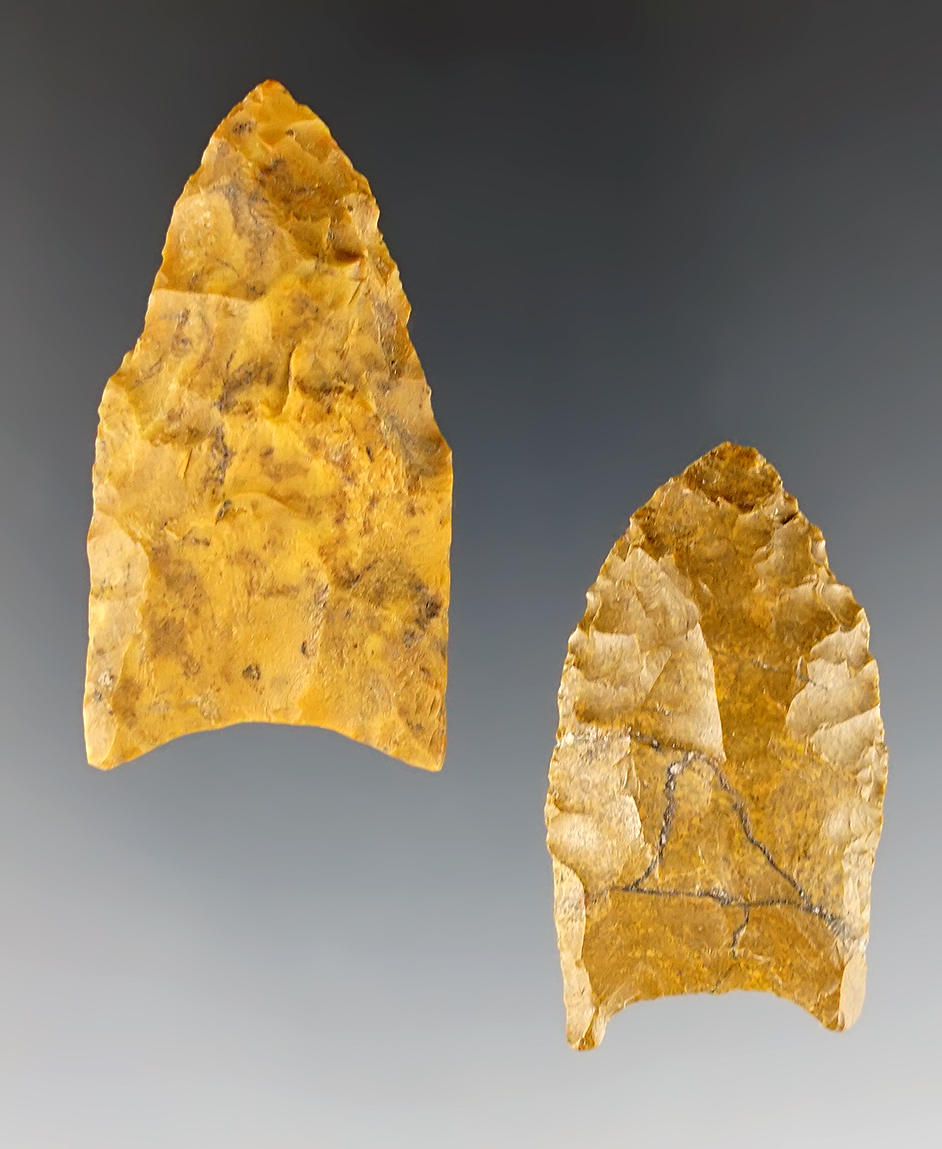 Pair of Jasper Paleo Points found in Lehigh Co., Pennsylvania. Ex. Dick Savidge, Rich Johnson.