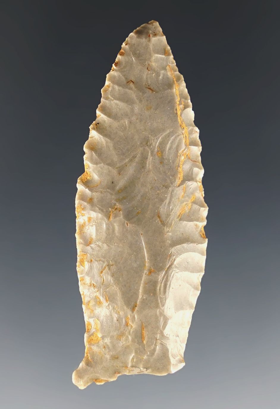 2 5/16" Paleo Fluted Cumberland found in Kentucky. Made from Hornstone.