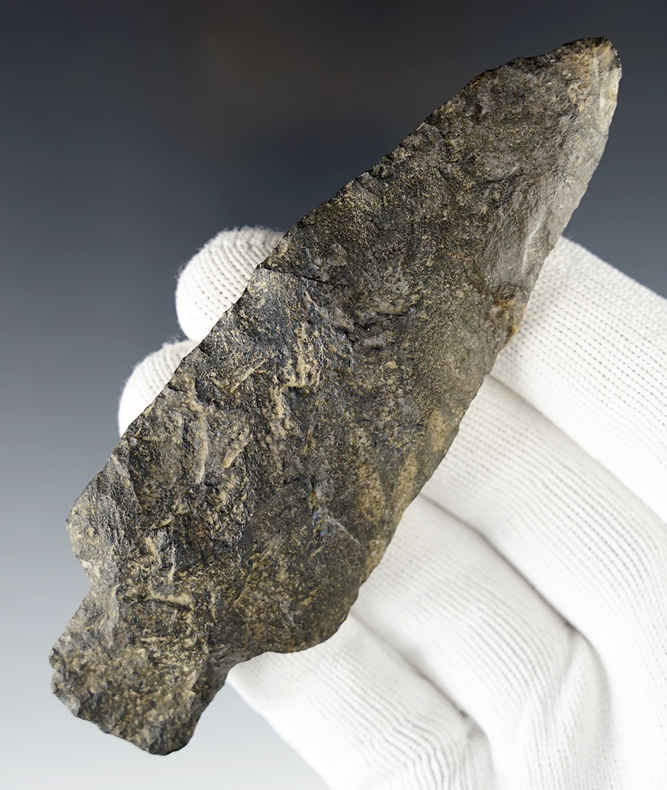 4 7/16" Adena made from Kanawha Chert. Found in Gallipolis, Gallia Co., Ohio. Ex. Dr. Zariphes.