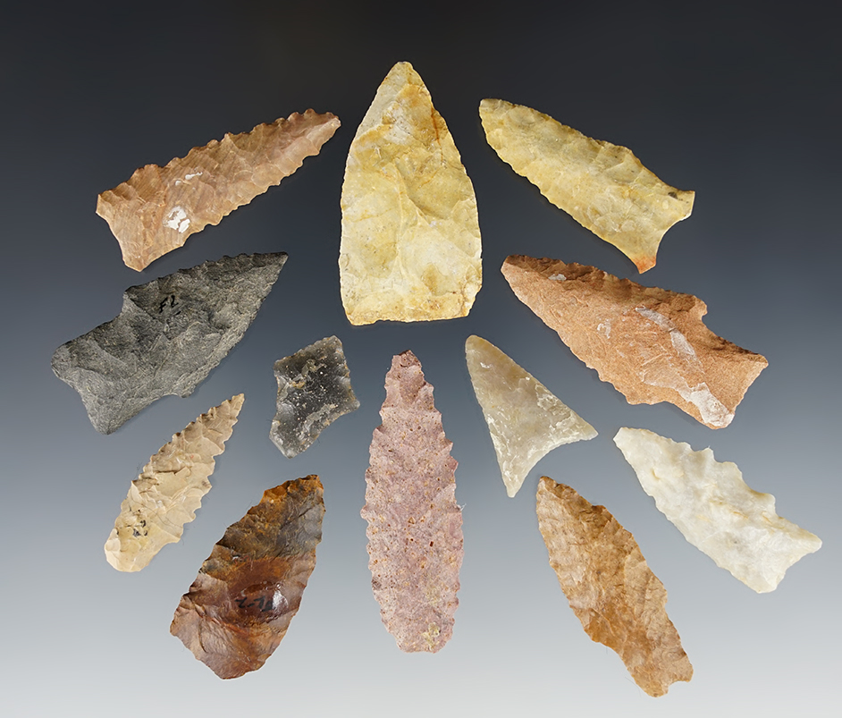 Set of 12 nice points found close to Fence Lake, New Mexico. The largest is 2".