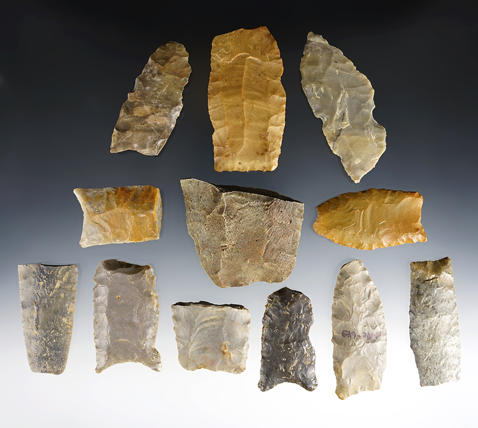 Set of 12 damaged Paleo points - KY / TN area. Great study material or restoration projects.