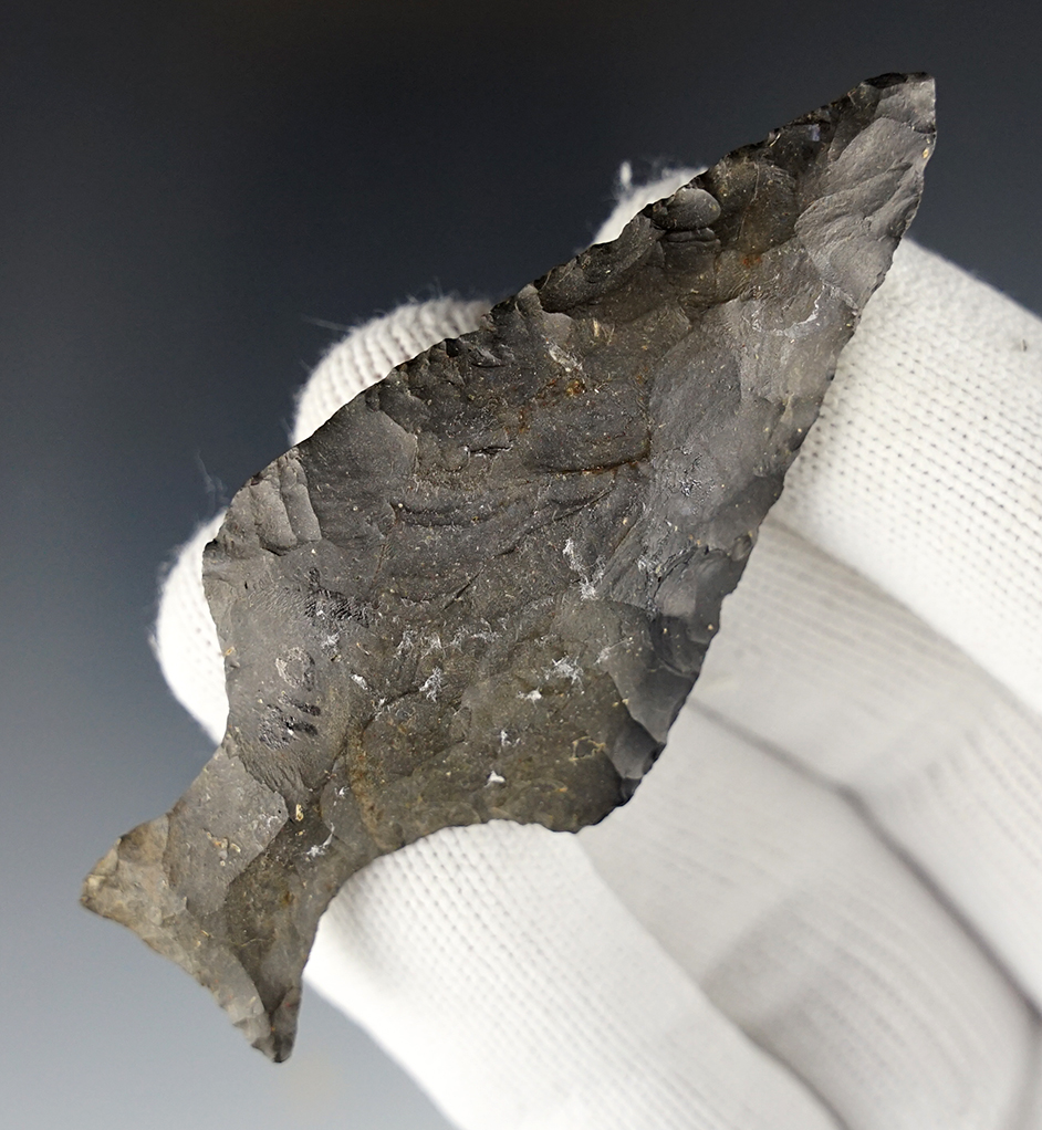 Classic styled 3 1/16" Ashtabula found in Marion Co., Ohio. Made from Nellie Chert. Bennett COA.