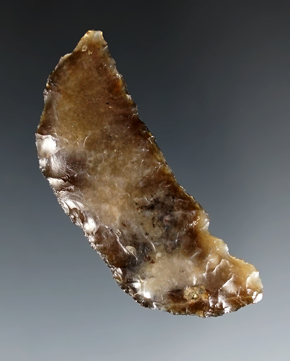 Nice 1 15/16" Crescent found in Humboldt Co., Nevada. Found by Moe Rogers. Made from Agate.