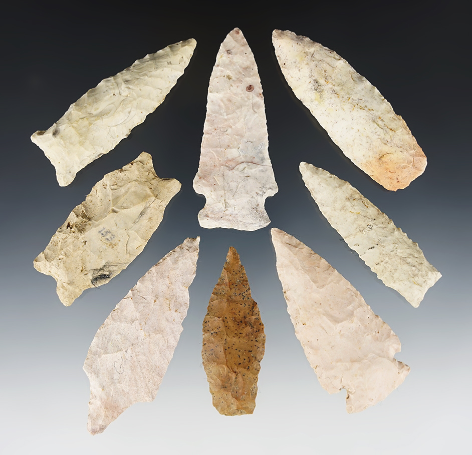 Set of 8 Missouri area points in nice condition. The largest is 3 1/16".