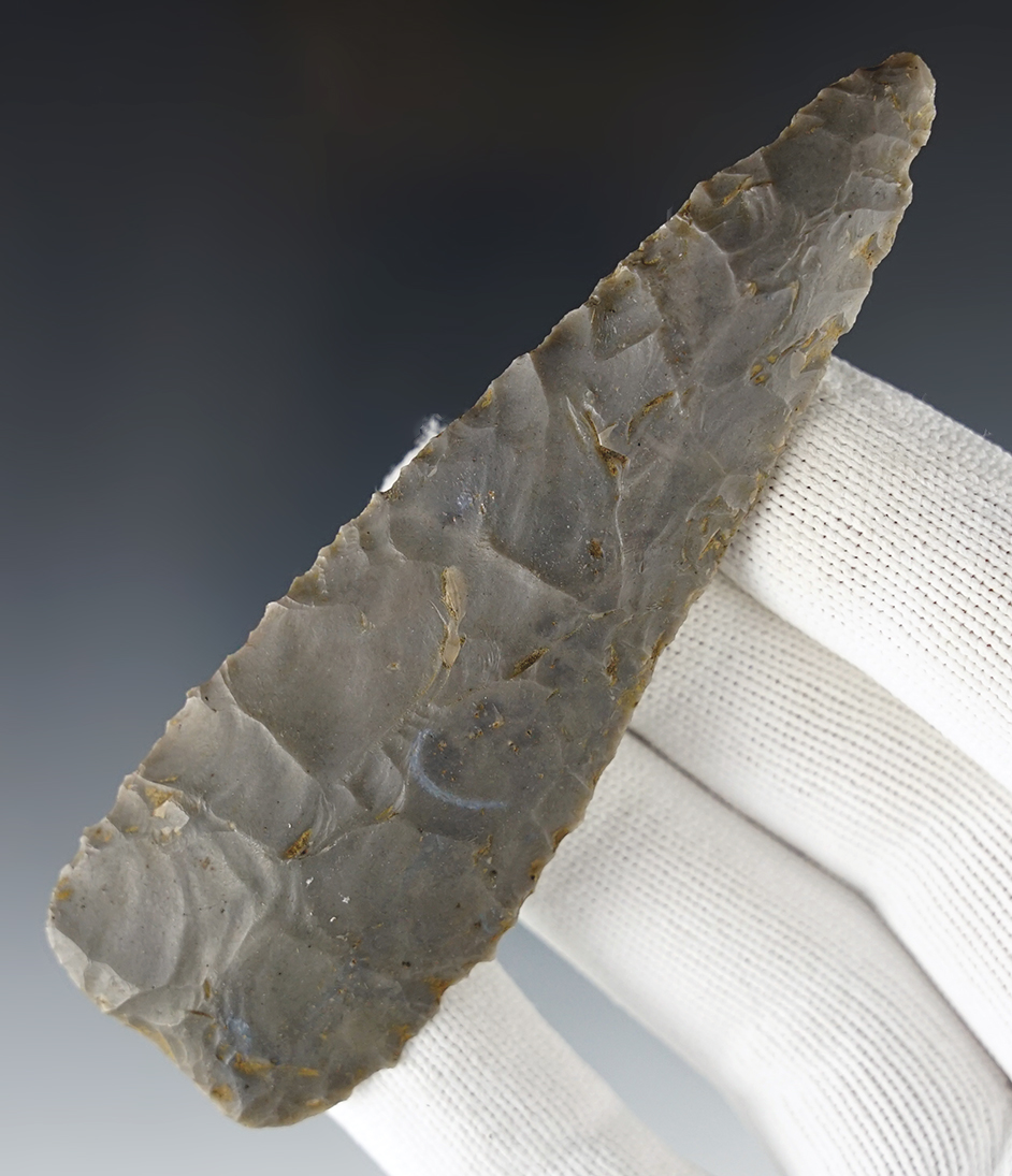 Well styled 3 15/16" Triangular Blade made from Hornstone. Found in Kentucky.