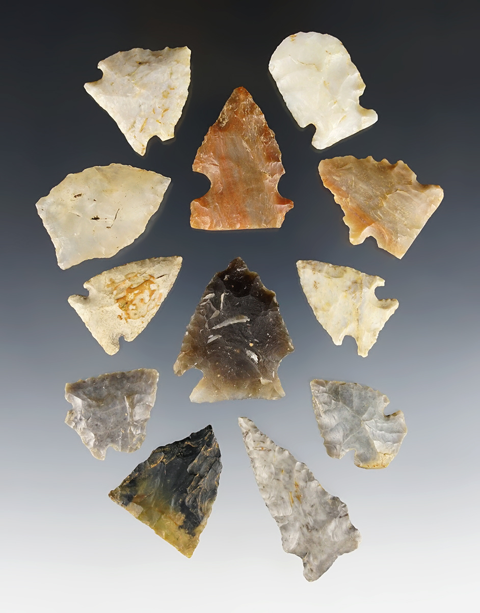 Set of 12 nice Kentucky Birdpoints. The largest is 1 5/8".