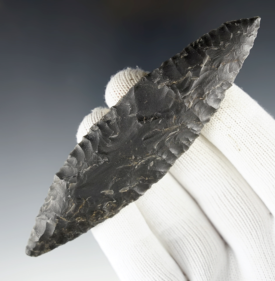Outstanding 4 9/16" Cascade Shouldered found in Modoc Co., California. Made from Obsidian.