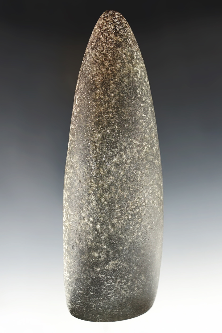 Fine taper Poll Celt made from patinated black Hardstone with a nice bit. Darke Co., Ohio.