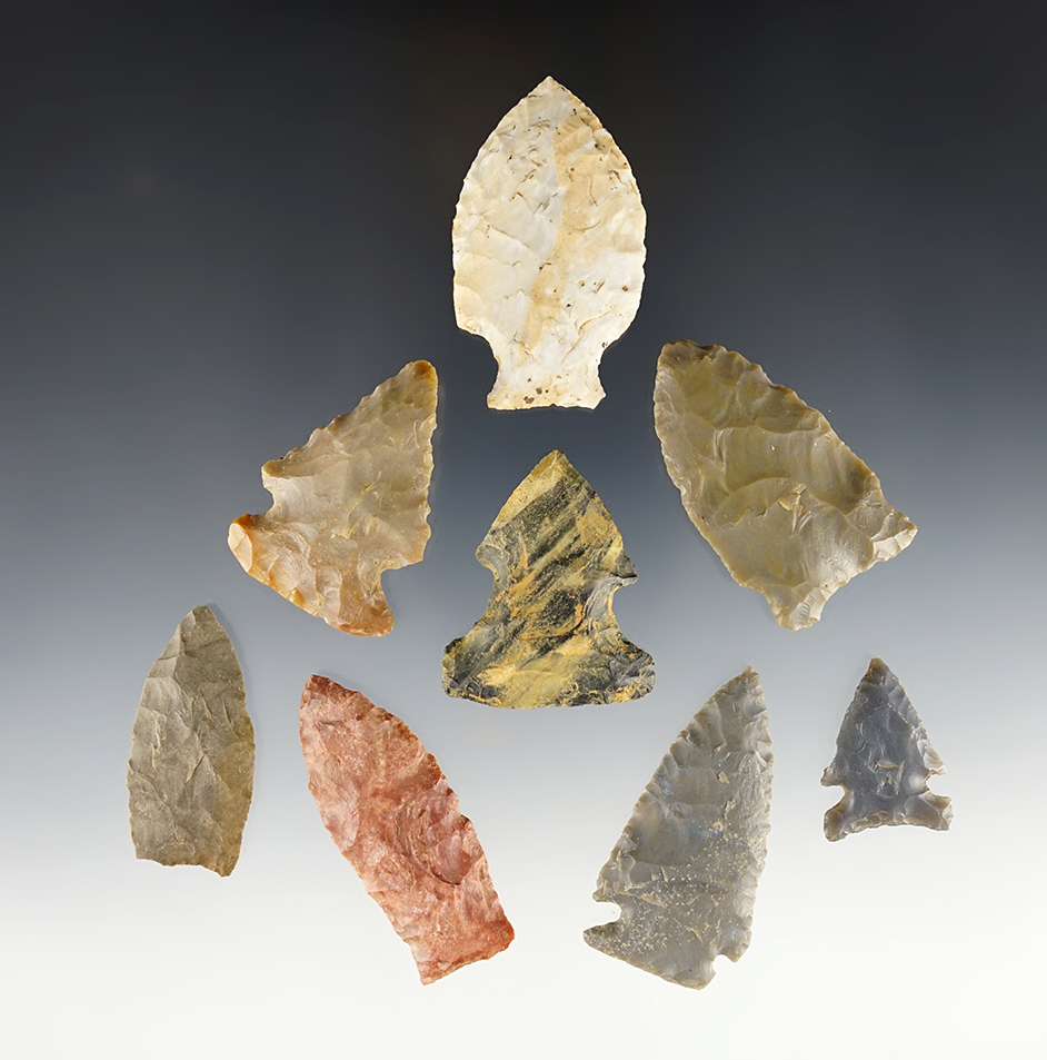 Set of 8 nicely made Kentucky & Tennessee area points. The largest is 2 1/8".